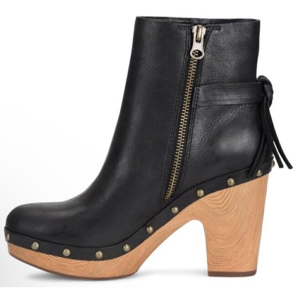 Kork-Ease Black Leather Wood-Stacked Heel Ankle Boots - Picture 6 of 15